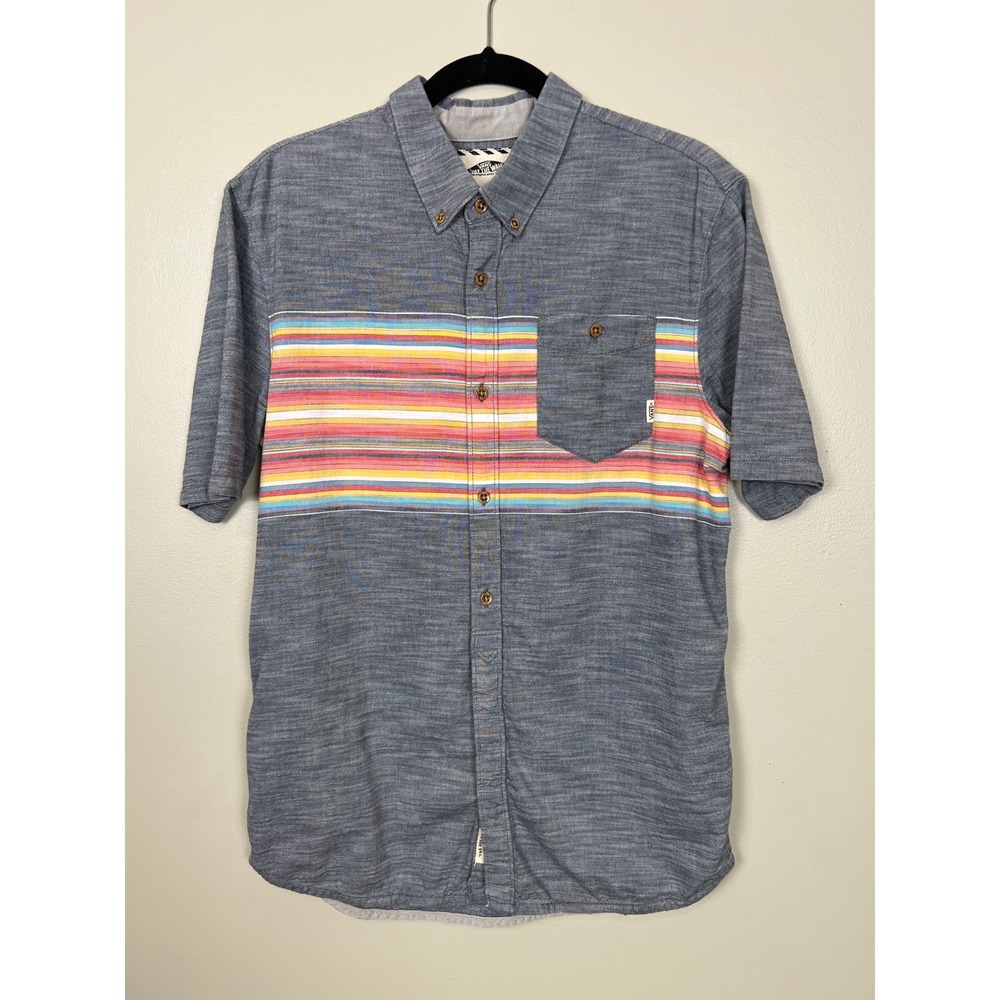 Vans Off The Wall Mens Large Grey‎ Striped Short Sleeve Button Down Shirt L